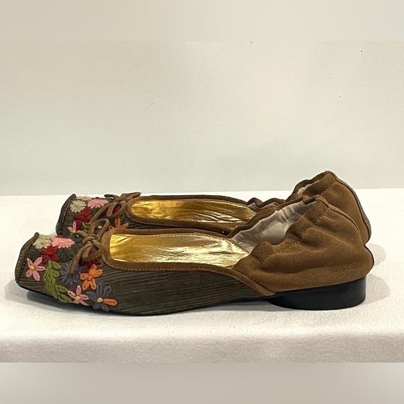 Zinc (Anthropologie) Embroidered Ballet Flats, suede, fabric, brown/multi, sz7, - Picture 5 of 14